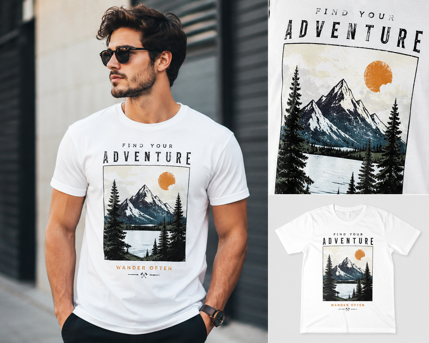 A model wearing a custom-printed t-shirt — a generated product mockup